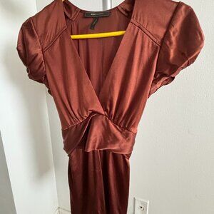 BCBGMaxAzria Chocolate Brown Silk Tie Sash Top - Size S